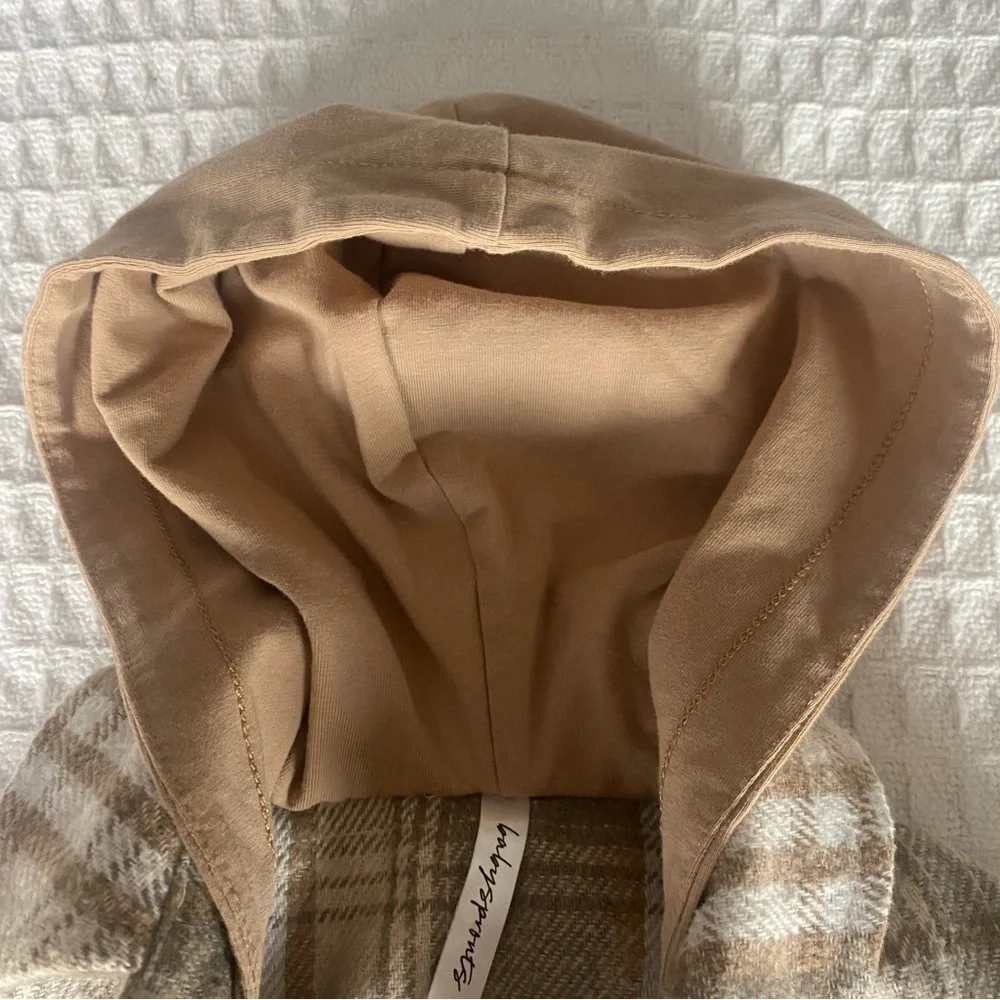 Babysprouts Plaid Hooded Shacket in Beige and Cream 6-12M